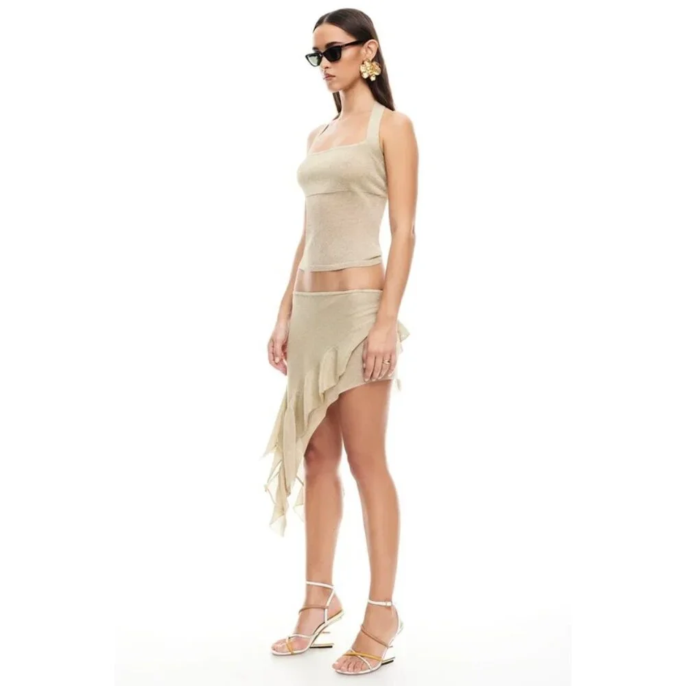 LIONESS Palisades Halter in Oyster XLarge New Womens Knit Gold Top